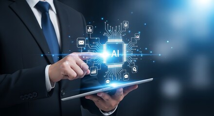 Businessman using tablet with artificial intelligence technology concept