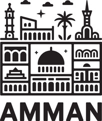 Amman Jordan city skyline flat icon architecture buildings famous landmarks cityscape