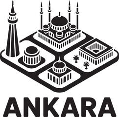 Fototapeta premium Ankara city skyline isometric icon vector illustration with landmarks and urban architecture