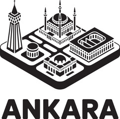 Fototapeta premium Ankara isometric map city silhouette vector famous landmarks architecture icon