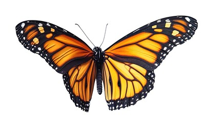 Fototapeta premium Close - up of Monarch Butterfly with Orange and Black Wings on White Background