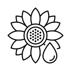 Sunflower oil icon. Simple outline style. Chamomile, seed, flower, blossom, leaf, contour, spring, sun, floral, garden, green, nature concept. Thin line symbol. Isolated design.