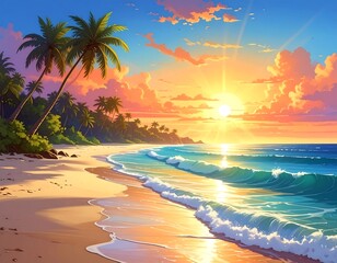 Serene tropical sunset beach paradise