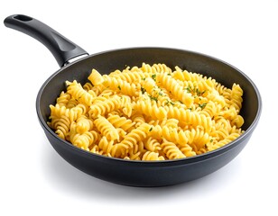 Cooked spiral pasta in a pan