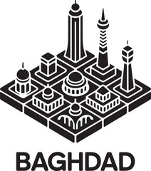 Baghdad city icon in isometric view stylized as black silhouette vector illustration