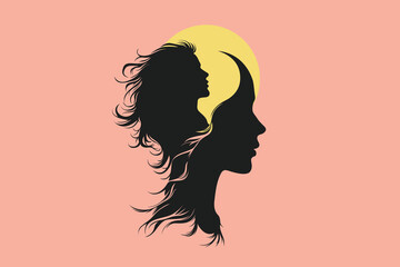 Girl and Woman Silhouette with Inner Profile – Abstract Mind, Brain and Performance Concept Illustration