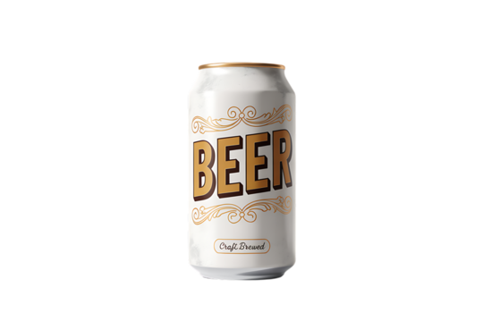 Crisp cold beer can design featuring retro style typography and subtle textural elements isolated on transparent background