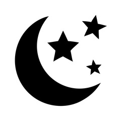 Moon with stars icon, black silhouette (Black Vector / Illustration Style)
