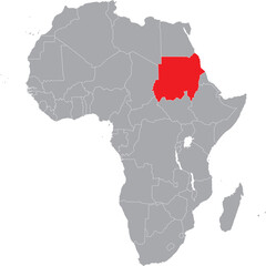 Sudan on Africa Map Grey High Detailed