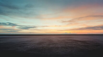 Obraz premium Empty asphalt road and beautiful sky at sunset, panoramic view high quality photo. Ideal for travel themes, nature backgrounds, and scenic designs.