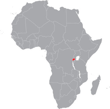 Rwanda on Africa Map Grey High Detailed