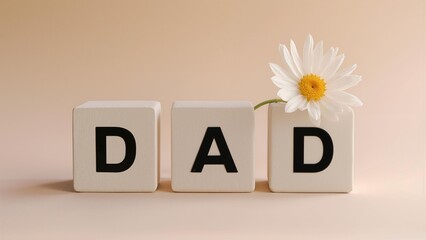 Understated Father's Day Homage with White Flowers and Rustic Wooden Blocks
