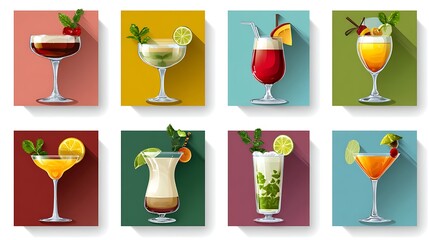 Colorful Cocktail Collection Featuring Diverse Drinks in Elegant Glassware