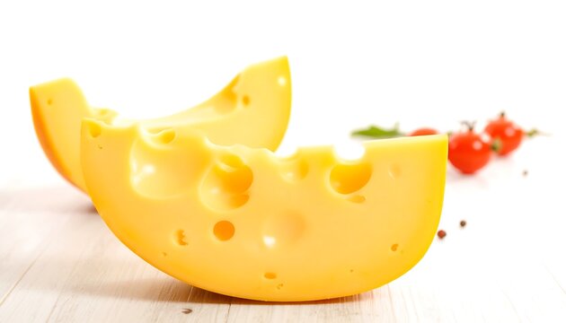 Cheese slices on a wooden surface