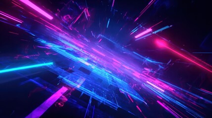 Obraz premium Abstract blue, mint and pink background with interlaced digital glitch and distortion effect, futuristic cyberpunk design. Retro futurism, webpunk, rave 80s 90s cyberpunk aesthetic techno neon colors.