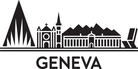 Fototapeta premium Geneva city skyline silhouette architecture illustration travel landmark building