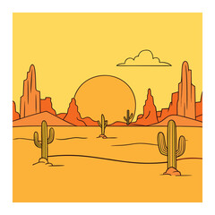 A vast Wild West desert stretches under a blazing yellow sky, with rugged mesas, cacti, and dusty trails capturing the sun-scorched, untamed frontier.  © Ripa Roy