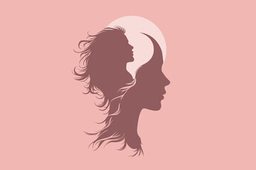 Girl and Woman Silhouette with Inner Profile – Abstract Mind, Brain and Performance Concept Illustration