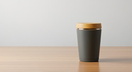 An eco-friendly tumbler resting on a wooden surface