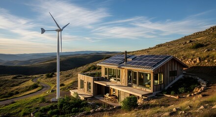 Sustainable living concept showcasing eco-friendly home powered by renewable energy