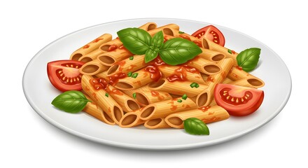 A plate of delicious pasta with tomatoes and basil