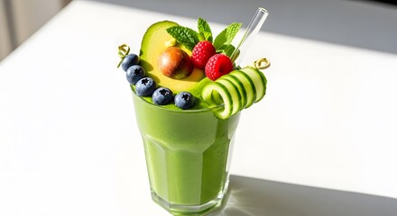 Fresh, healthy smoothie in a glass with fruit toppings