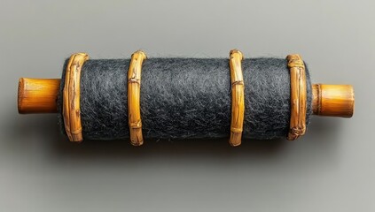 Dark gray yarn roll with light brown bamboo