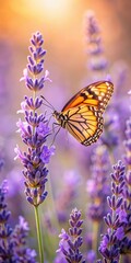 Obraz premium Butterfly feeding on lavender flower in bloom