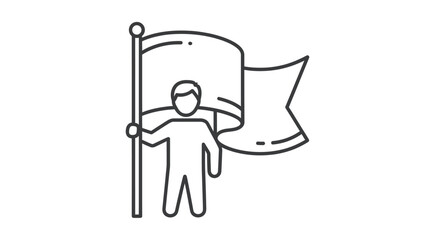 Minimalist outline illustration of a figure holding a flag symbolizing victory or leadership