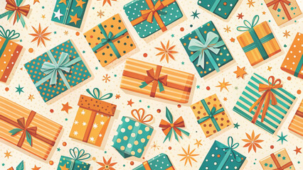 Fototapeta premium Seamless pattern of cute red christmas gift boxes background 