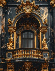 Obraz premium Exquisite Ornate Golden Balcony Architectural Detail.