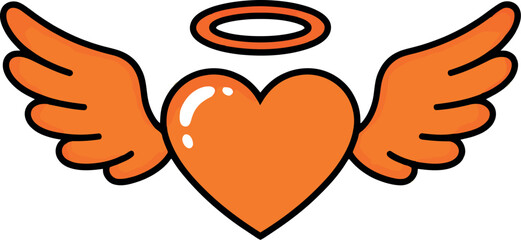 Orange angel heart with wings and halo cartoon illustration vector