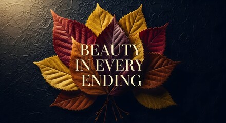 Elegant composition of fall foliage in shades of red, yellow, and orange, illustrating the concept of beautiful endings and seasonal change