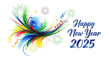 Obraz premium Vibrant artistic splash for 2025 New Year's celebration with watercolor elements