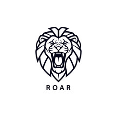 Modern logo design featuring a roaring lion's profile in black, white, and orange, with 'ROAR' text.