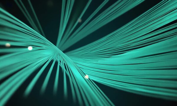 Abstract teal lines radiating from a central point with glowing bokeh lights background