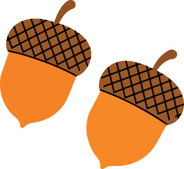 Two autumn acorns vibrant orange fall harvest elements vector