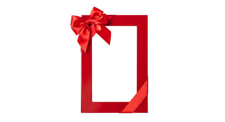A festive red ribbon tied in a bow adorns the top corner of a rectangular frame isolated on transparent background