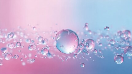 A close-up view of shimmering bubbles against a soft gradient background, blending hues of pink and blue.