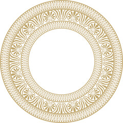 Vector golden classic Greek round ornament. Circle of Ancient Greece and the Roman Empire. Byzantine painting of walls, floors and ceilings. Decoration of European palaces.
