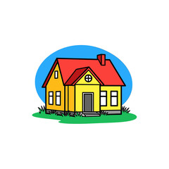 Vector art of cartoon yellow house with red roof