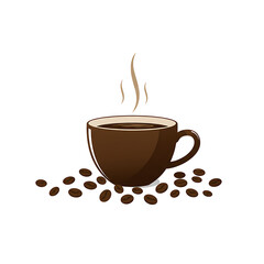 Obraz premium Hot cup of coffee with roasted beans illustration