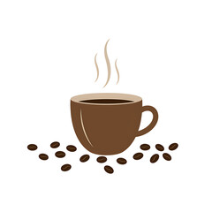 Obraz premium Minimalist hot coffee cup with steam and beans