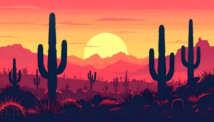 cactus desert landscape sunset nature silhouette background