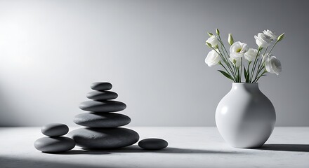 Zen Stones and Flowers Still Life.