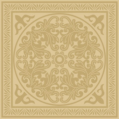 Vector golden square classic byzantine ornament. Rectangle, border, Ancient Greece, Eastern Roman Empire frame. Decoration of the Russian Orthodox Church