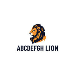 A modern logo design featuring a stylized, regal lion head with a dark mane and orange face, positioned above sample text on a white background.