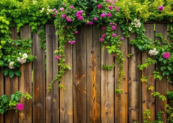 Wooden fence with vines and flowers