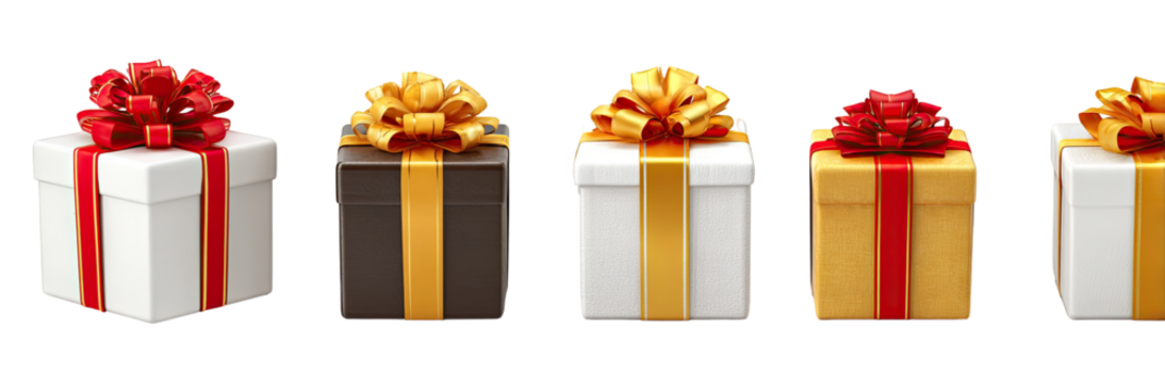 Four gift boxes with ribbons