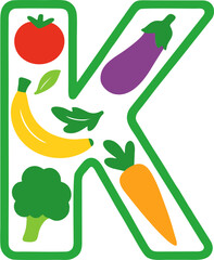 letter K made of fruits and vegetables icon flat design